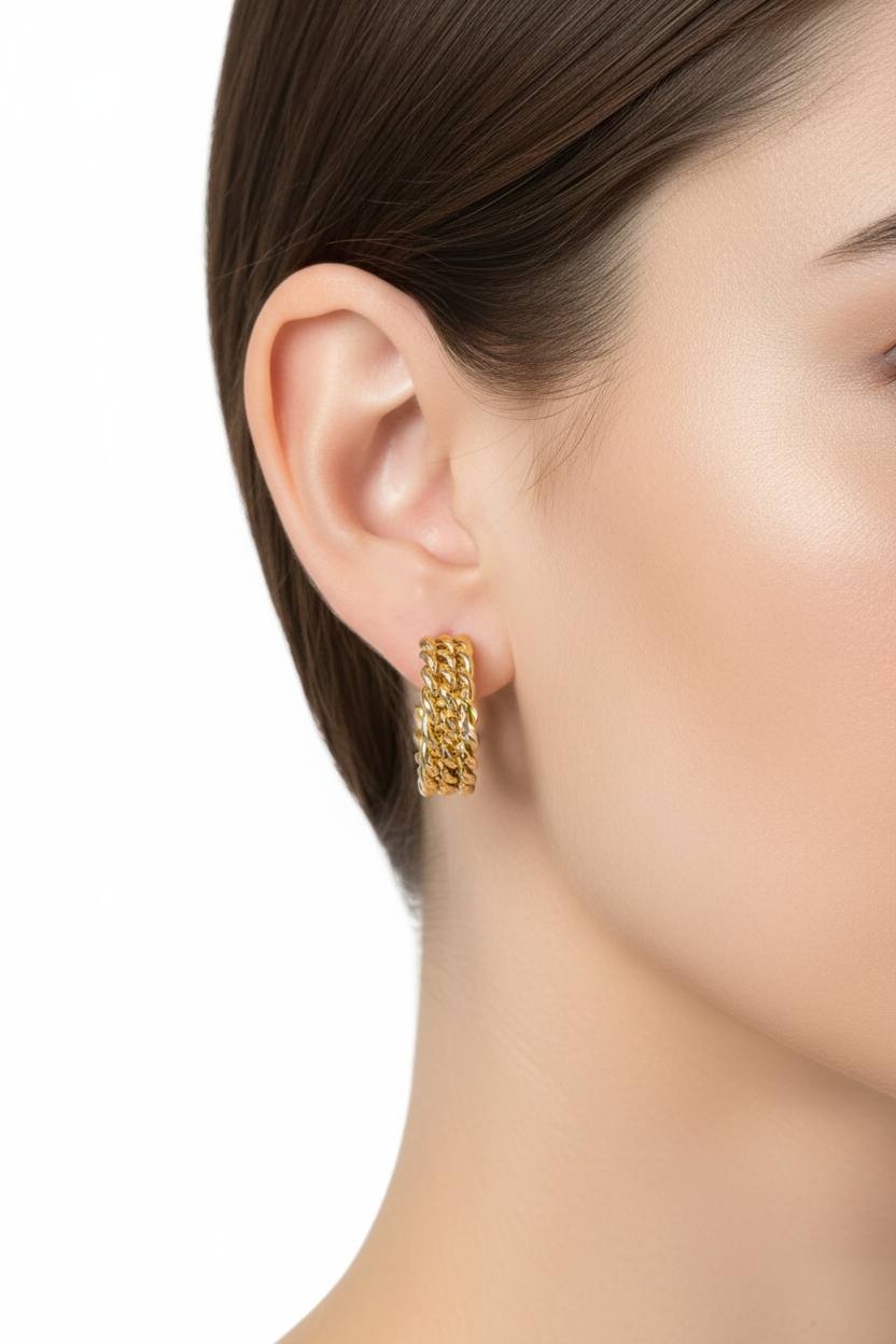 Twisted Chain Hoop Earrings - Model Shot