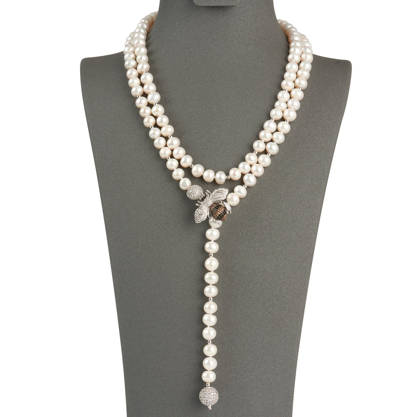 Honey Bee Pearl Necklace with Silver Accents