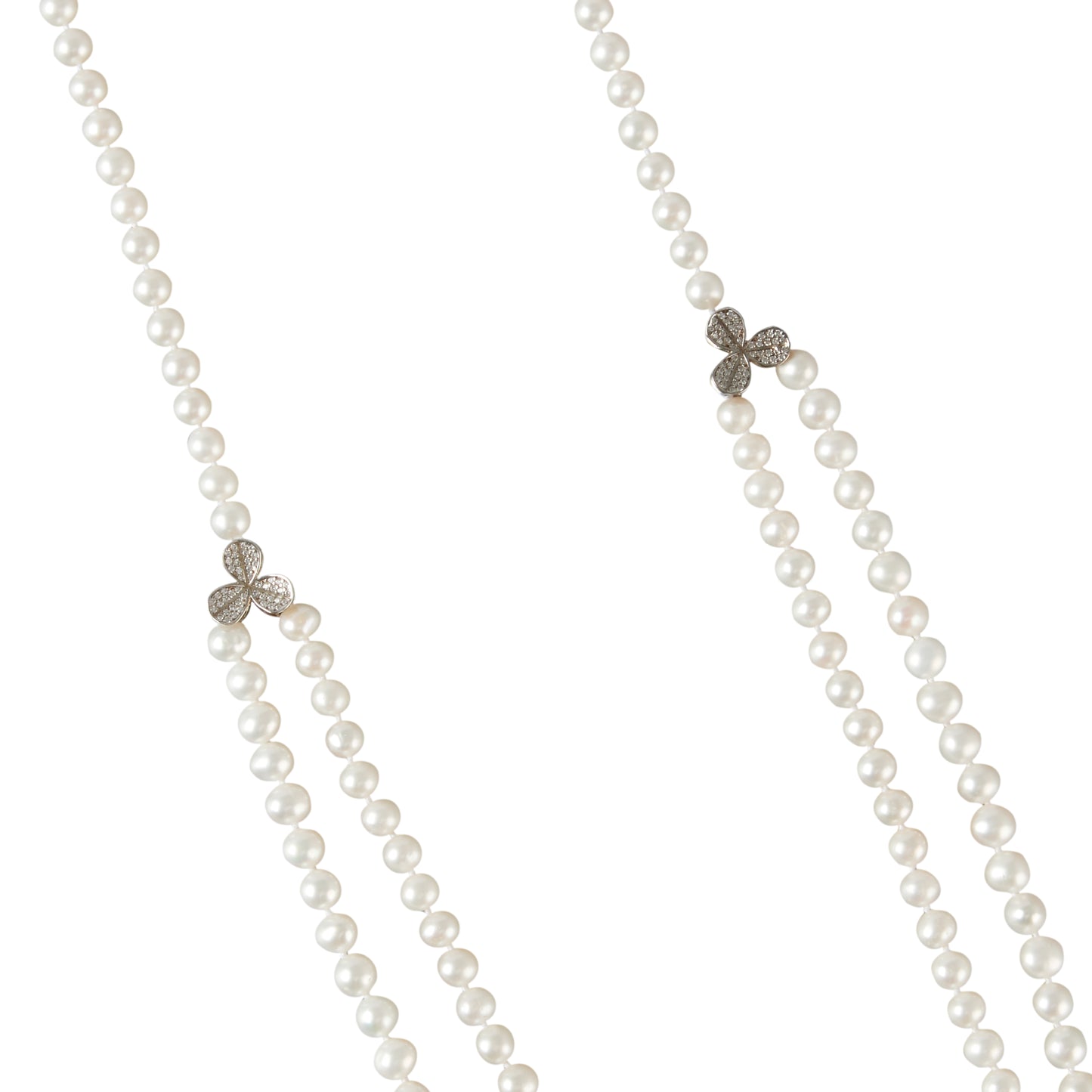 Adjustable Pearl Necklace with Clover Charms