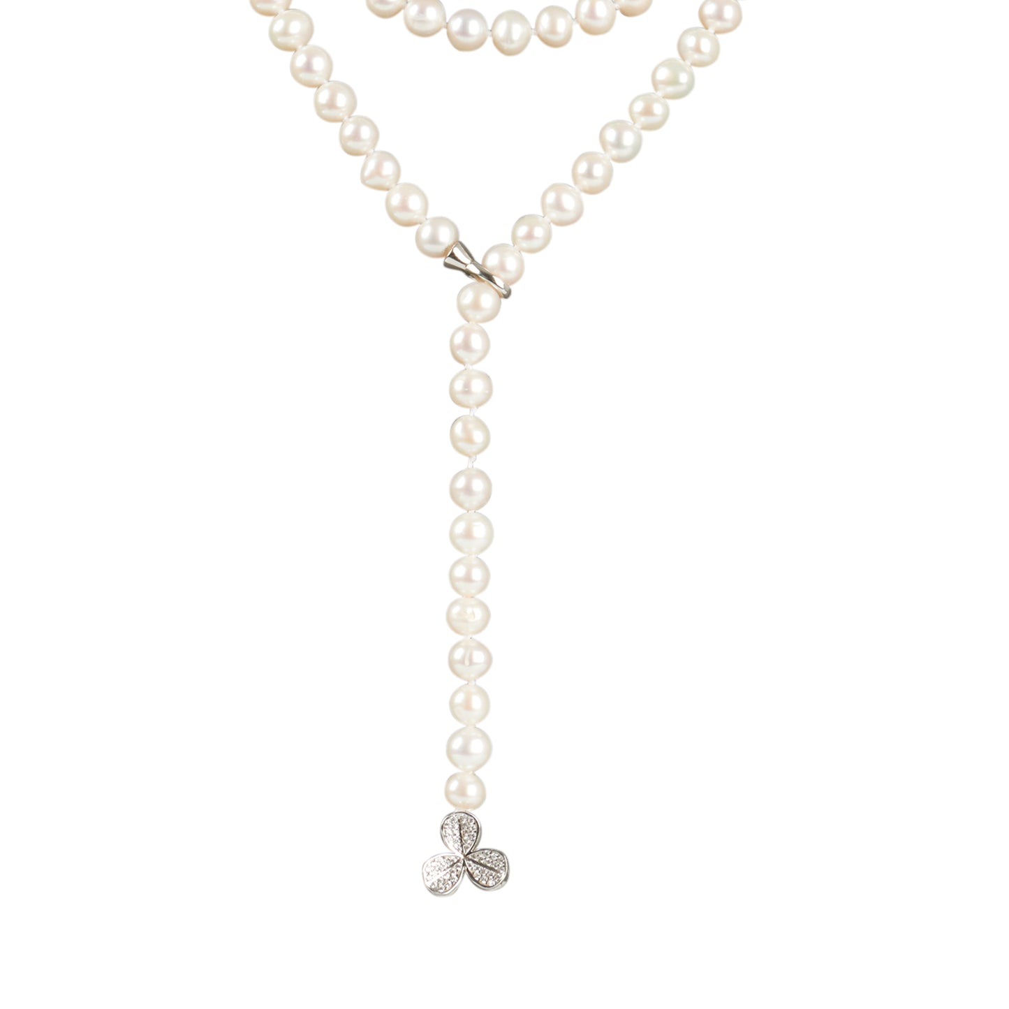 Adjustable Pearl Necklace with Clover Accent