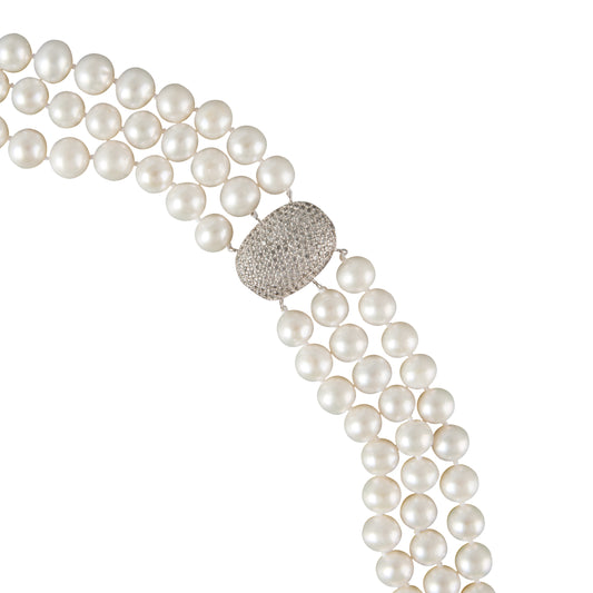 Triple strand Necklace with Oval  Clasp