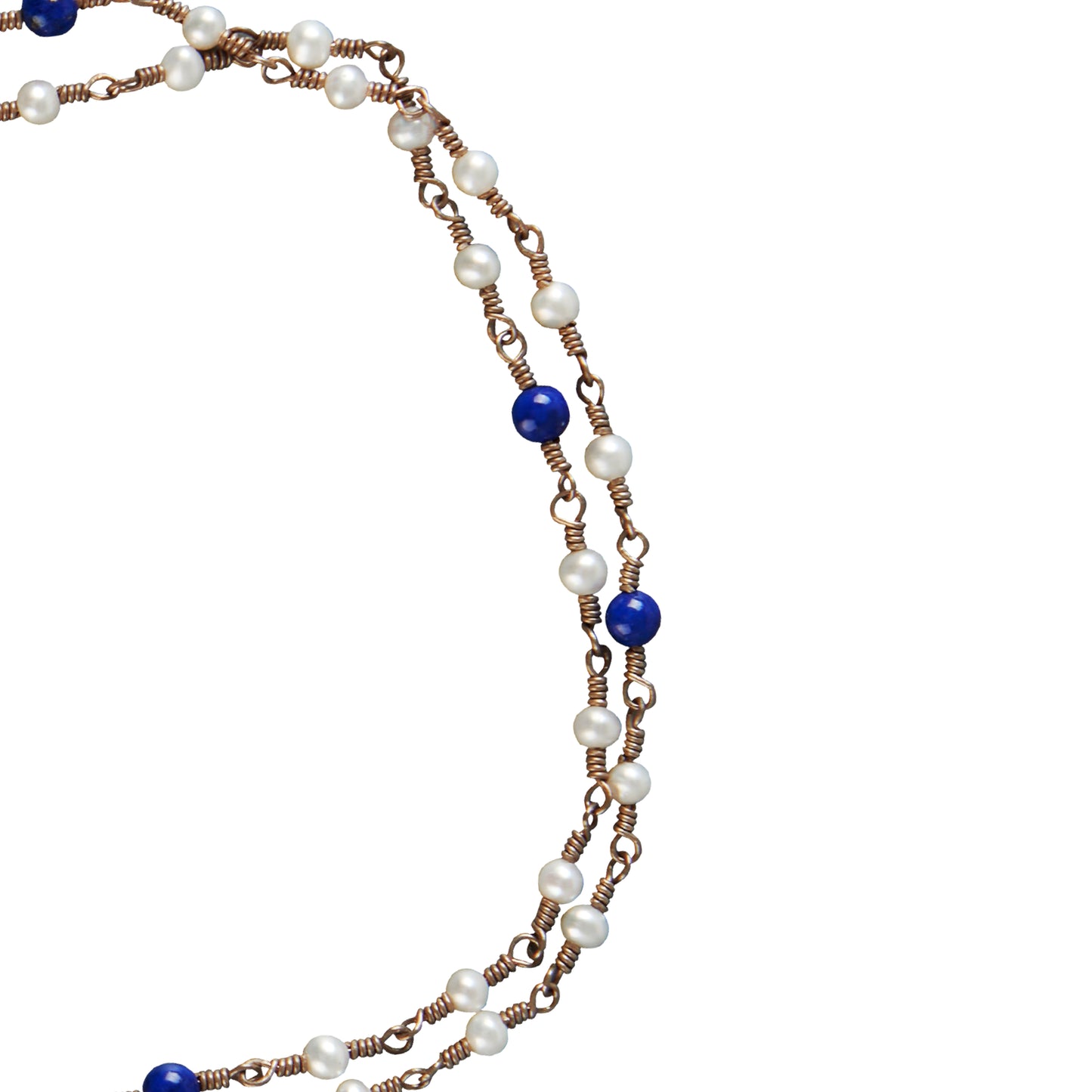 Long Key Chain Pearl Necklace with Lapis Lazuili Accents