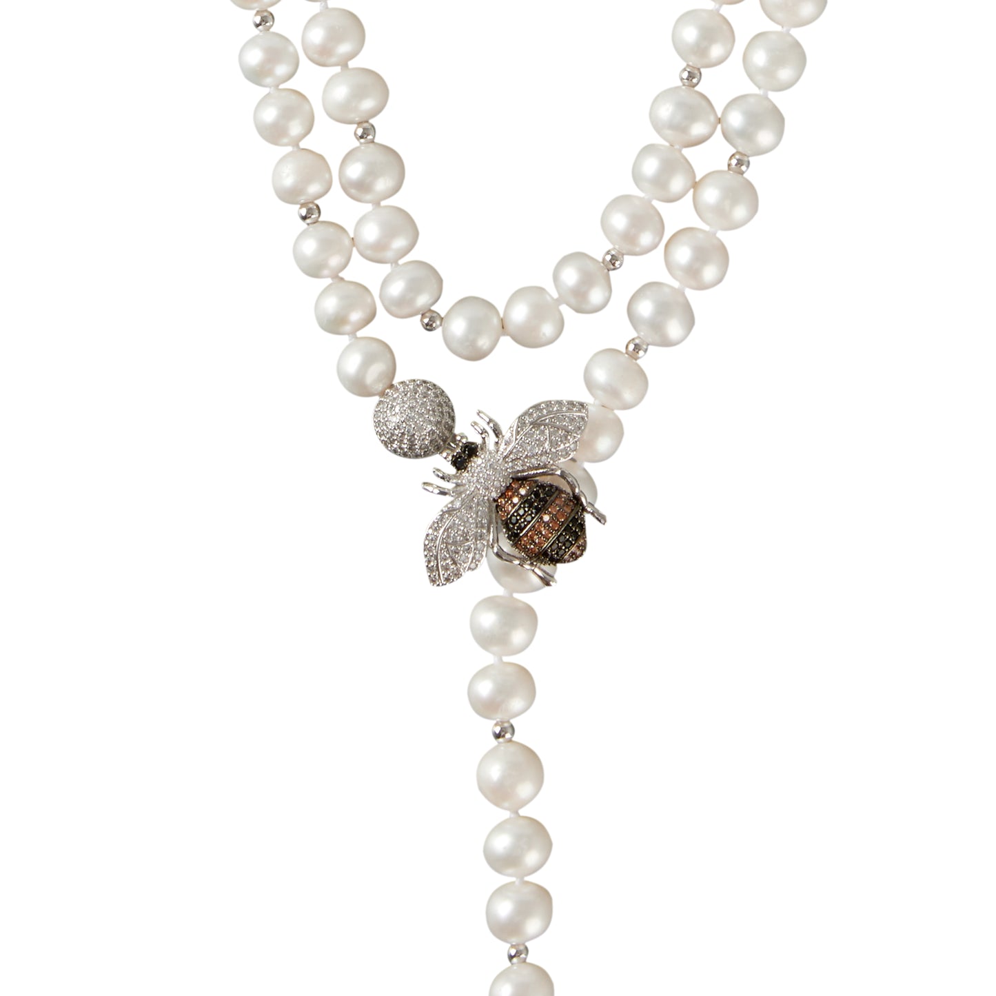 Honey Bee Pearl Necklace with Silver Accents