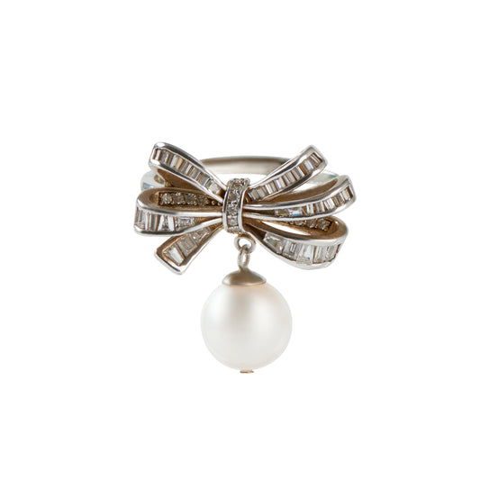 Petit Bow with Pearl Charm Ring