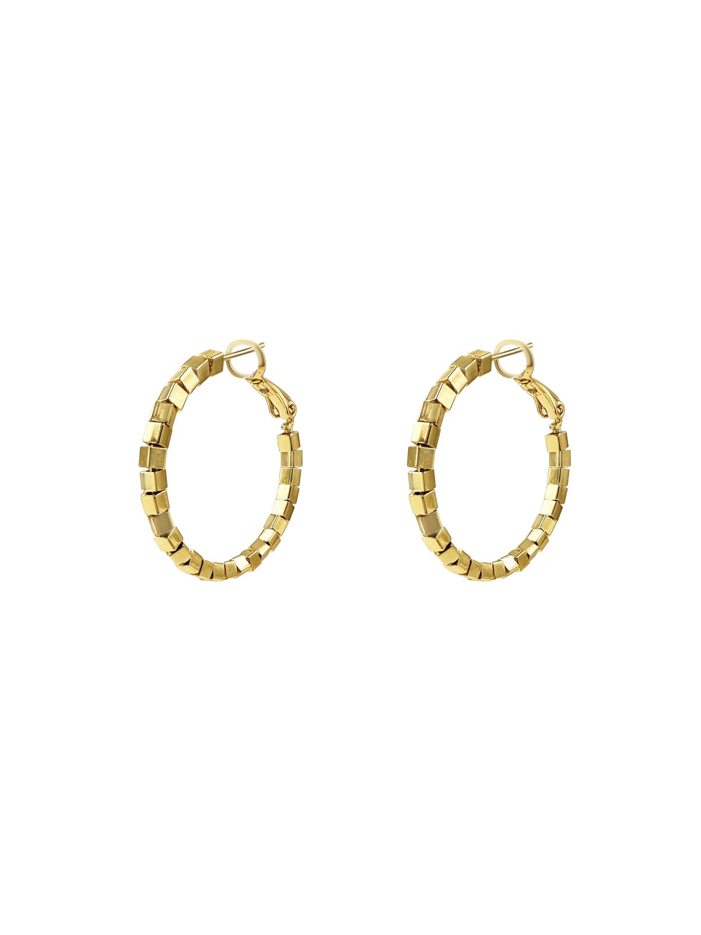 Gold Cubic Link Hoop Earrings