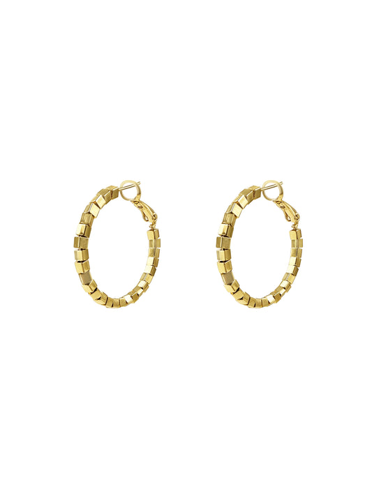Gold Cubic Link Hoop Earrings