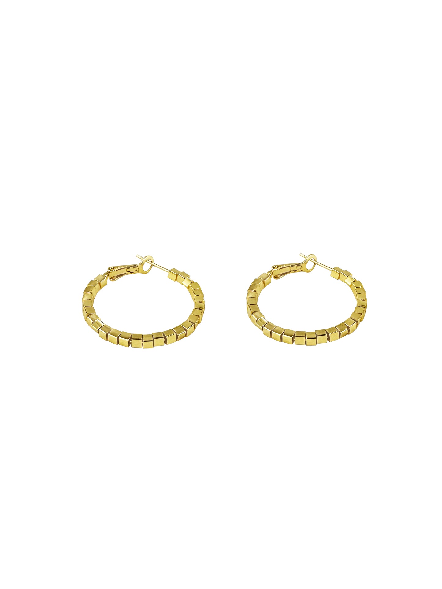 Gold Cubic Link Hoop Earrings