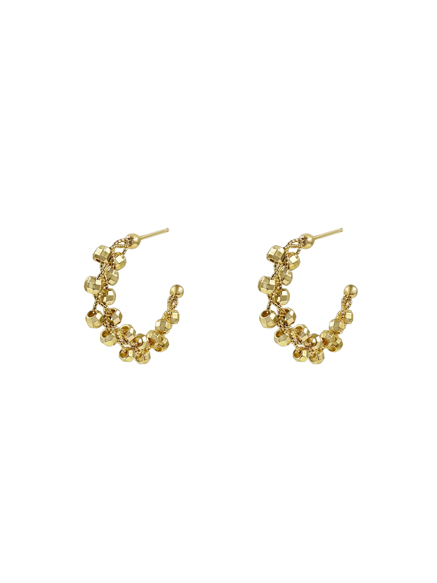 Gold Disco Bead Hoop Earrings