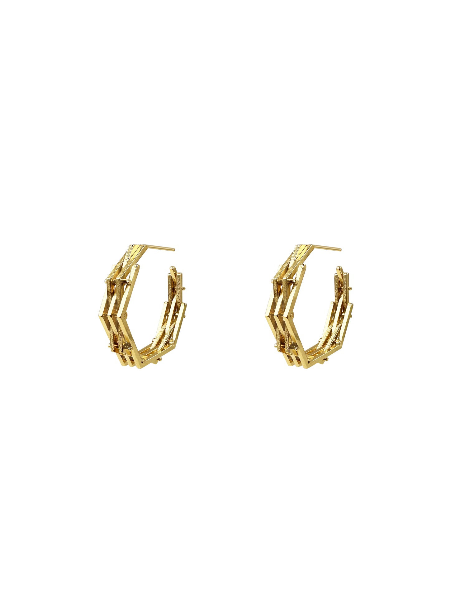 Gold Faceted Hexagon C-Hoop Earrings