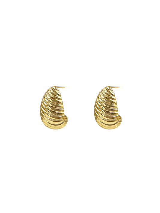Gold Ribbed Dome Stud Earrings