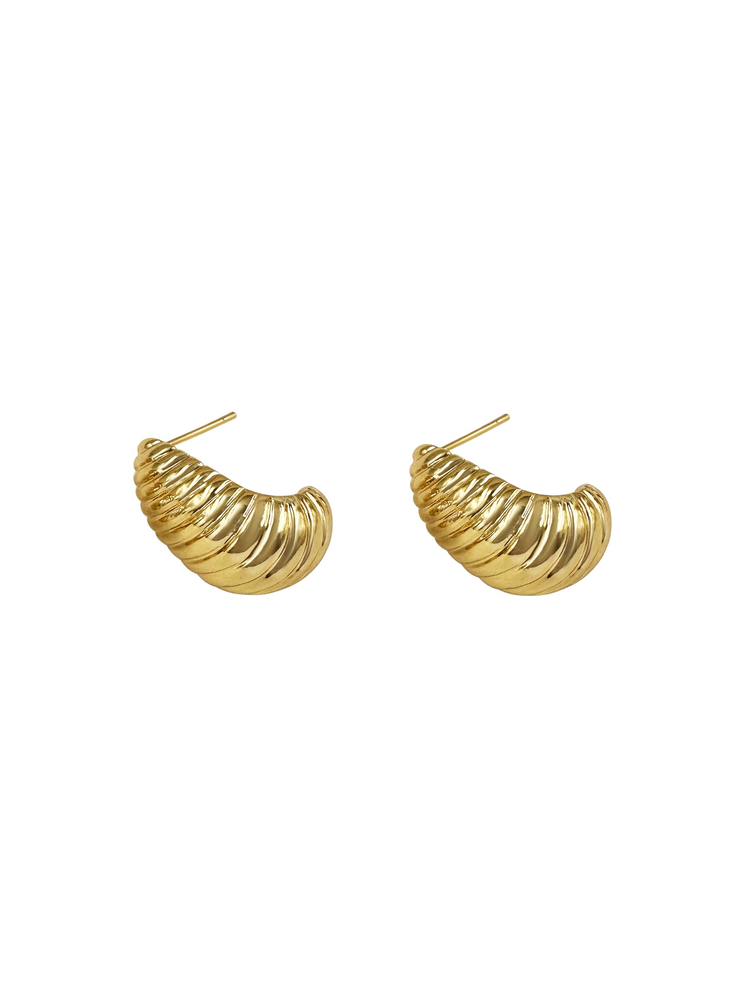 Gold Ribbed Dome Stud Earrings
