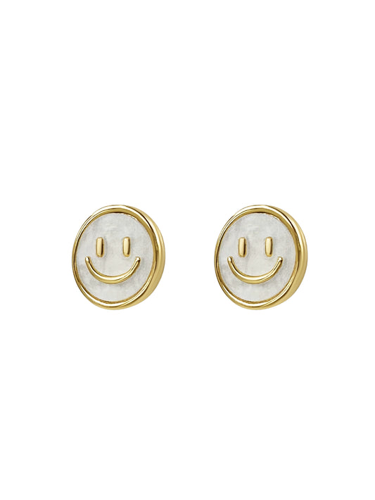 Gold Smiley Face Stud Earrings