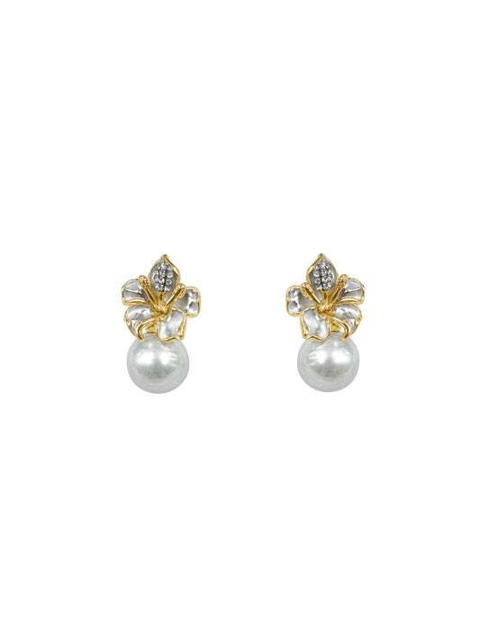 Hibiscus Pearl Drop Earrings