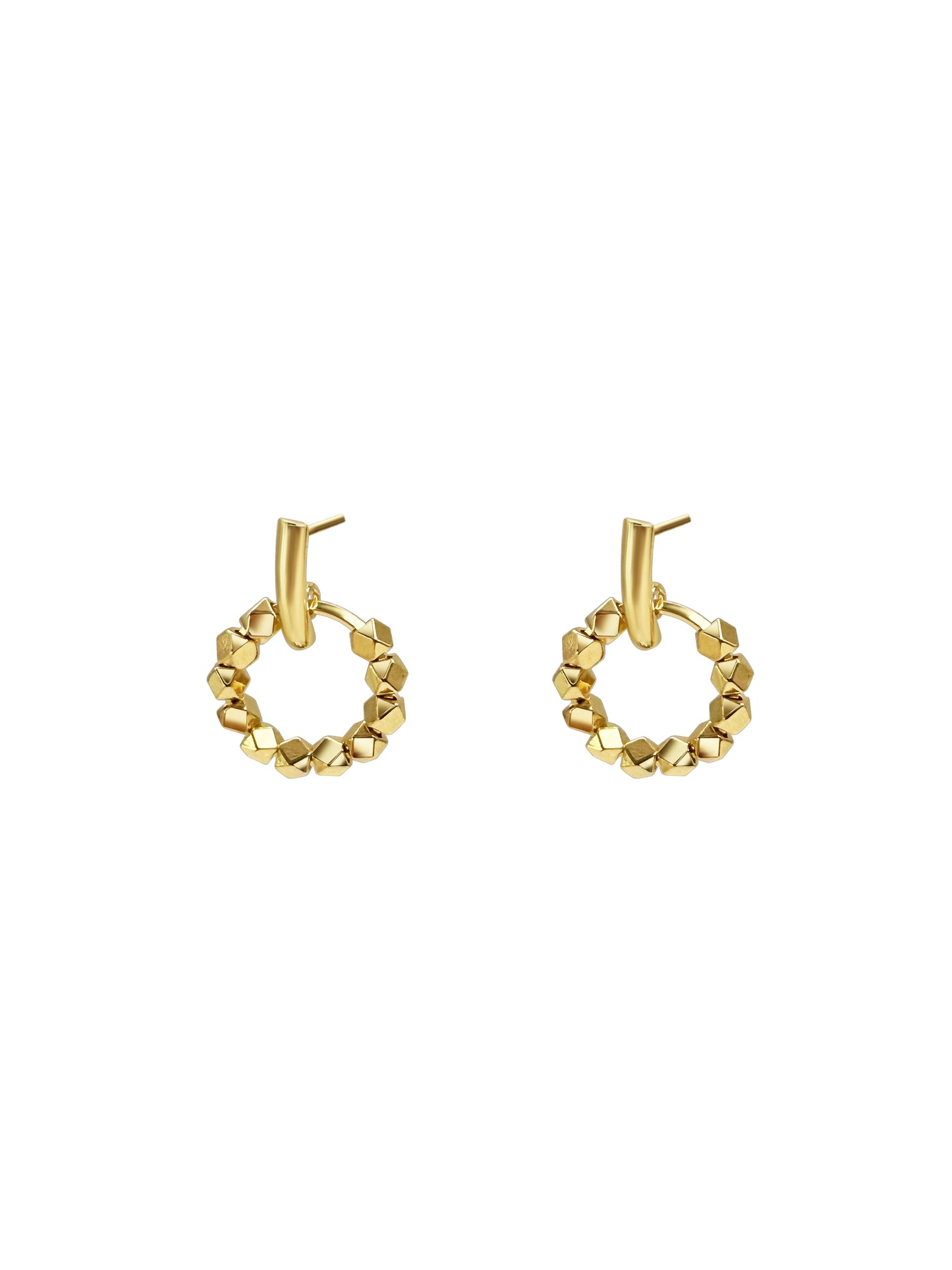 Gold Faceted Bead Circle Drop Earrings