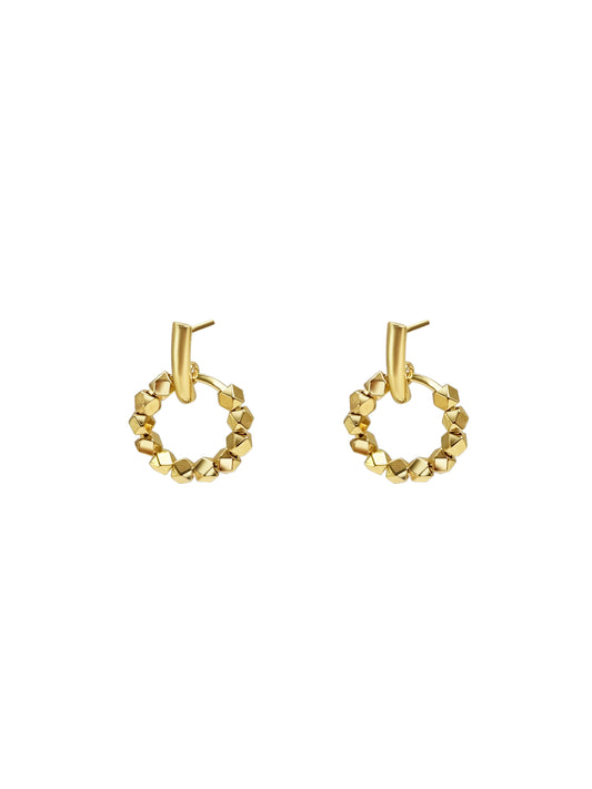 Gold Faceted Bead Circle Drop Earrings