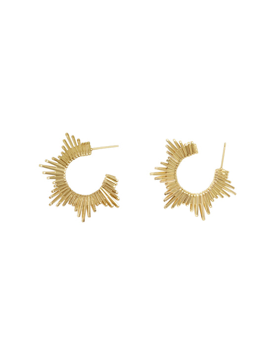 Gold Sunburst Hoop Earrings