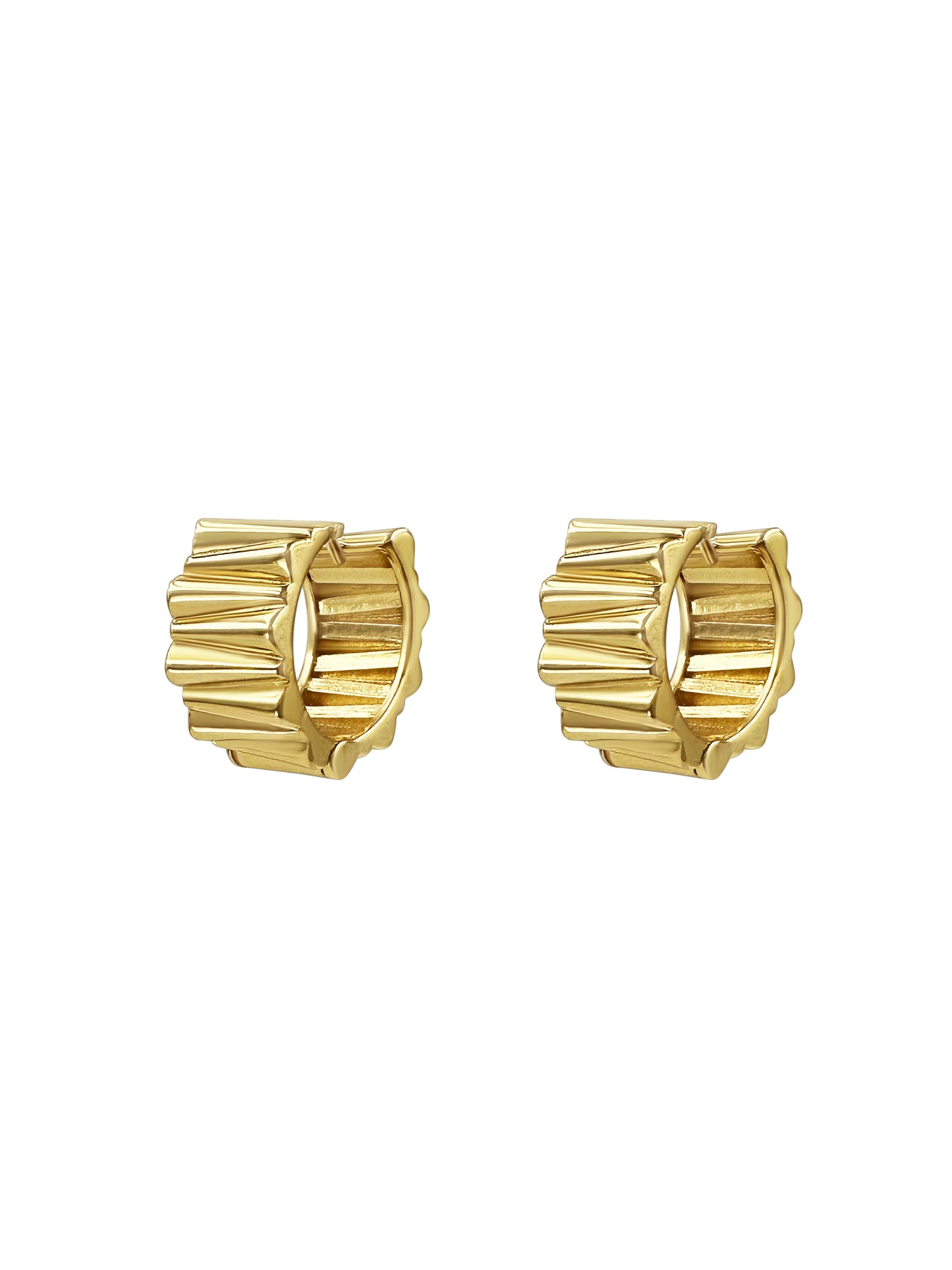 Gold Ribbed Huggie Hoop Earrings