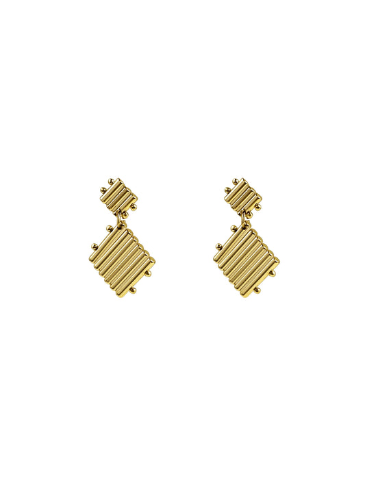 Gold Ribbed Diamond Drop Earrings