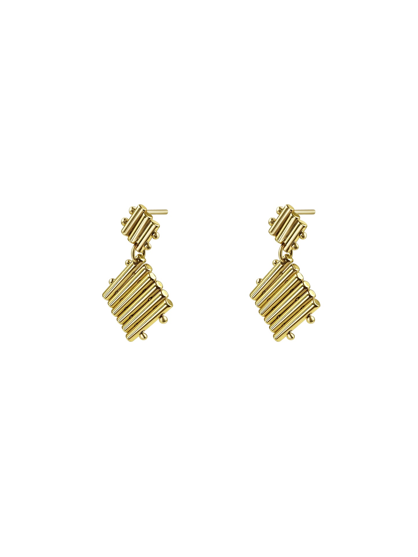 Gold Ribbed Diamond Drop Earrings
