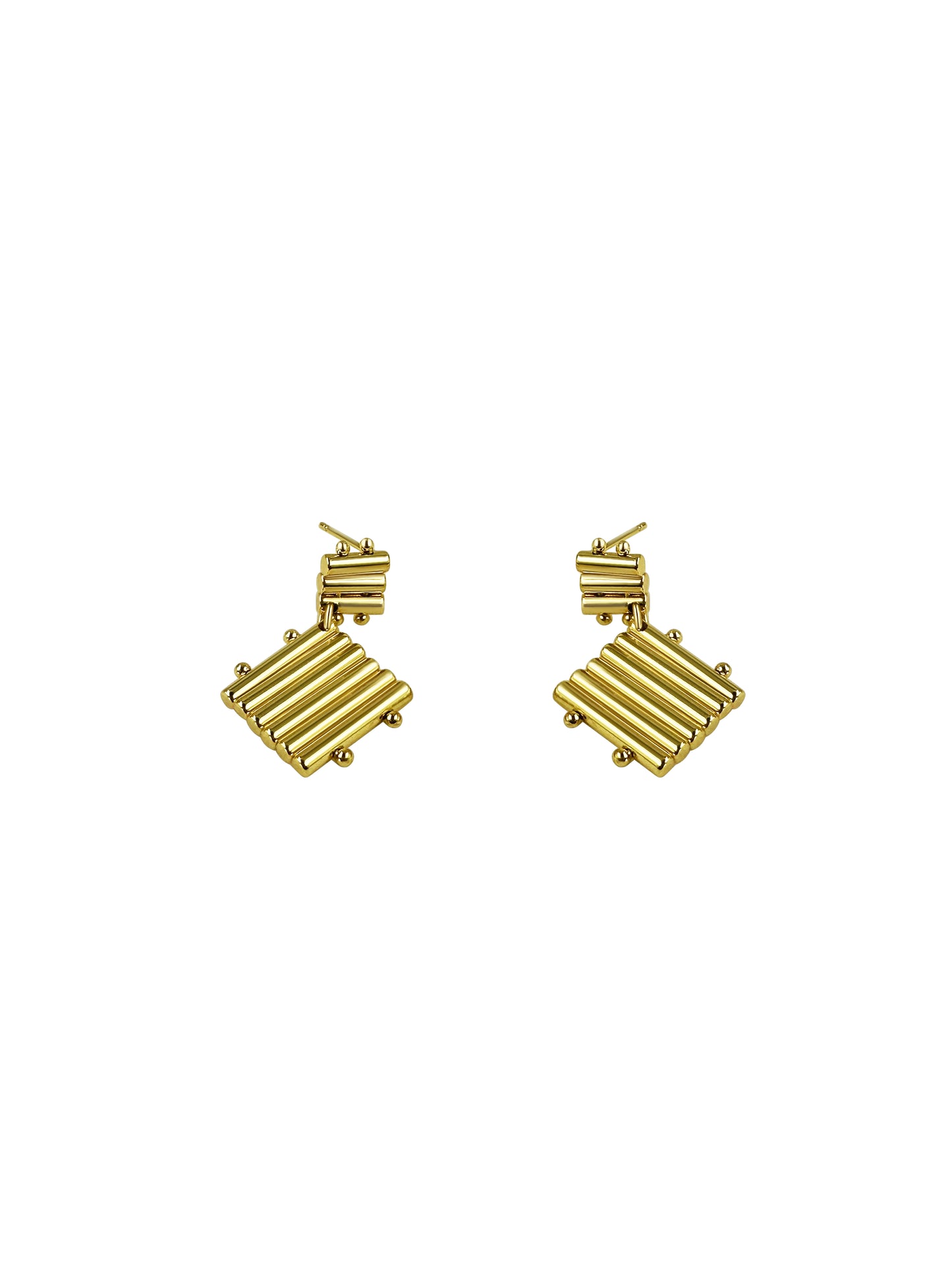 Gold Ribbed Diamond Drop Earrings