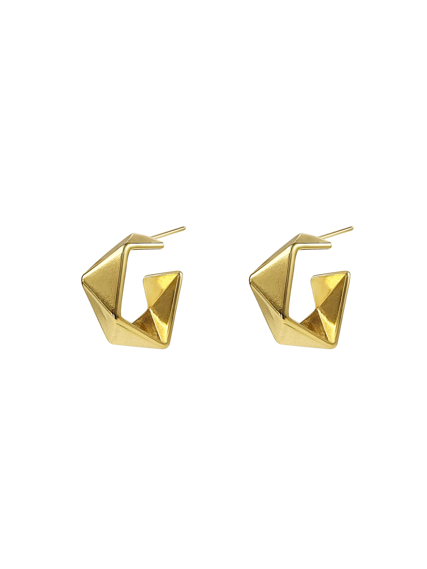 Gold Geometric Origami C-Hoop Earrings