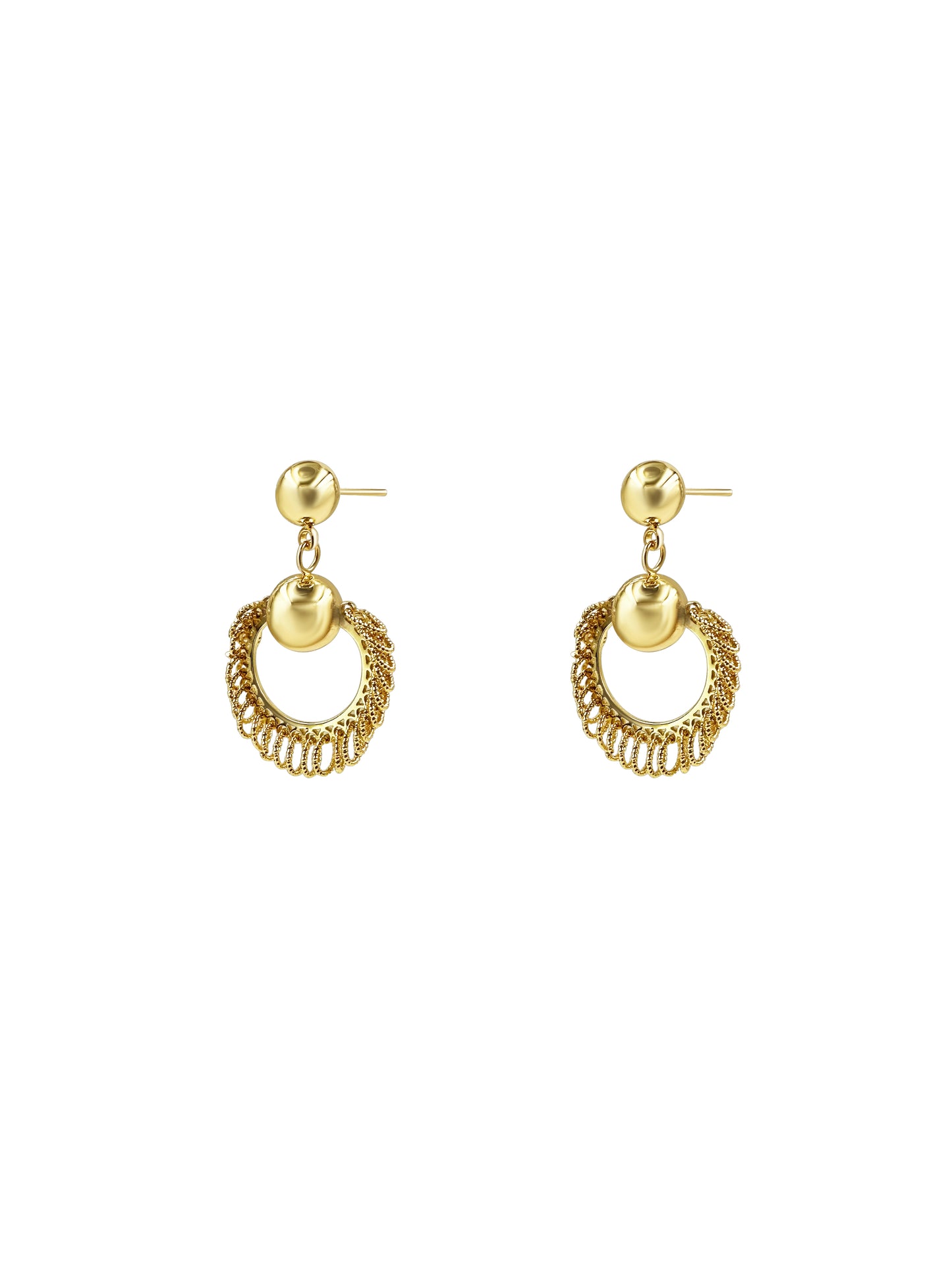 Gold Tassel Hoop Ball Drop Earrings