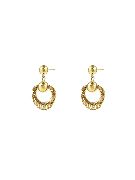 Gold Tassel Hoop Ball Drop Earrings