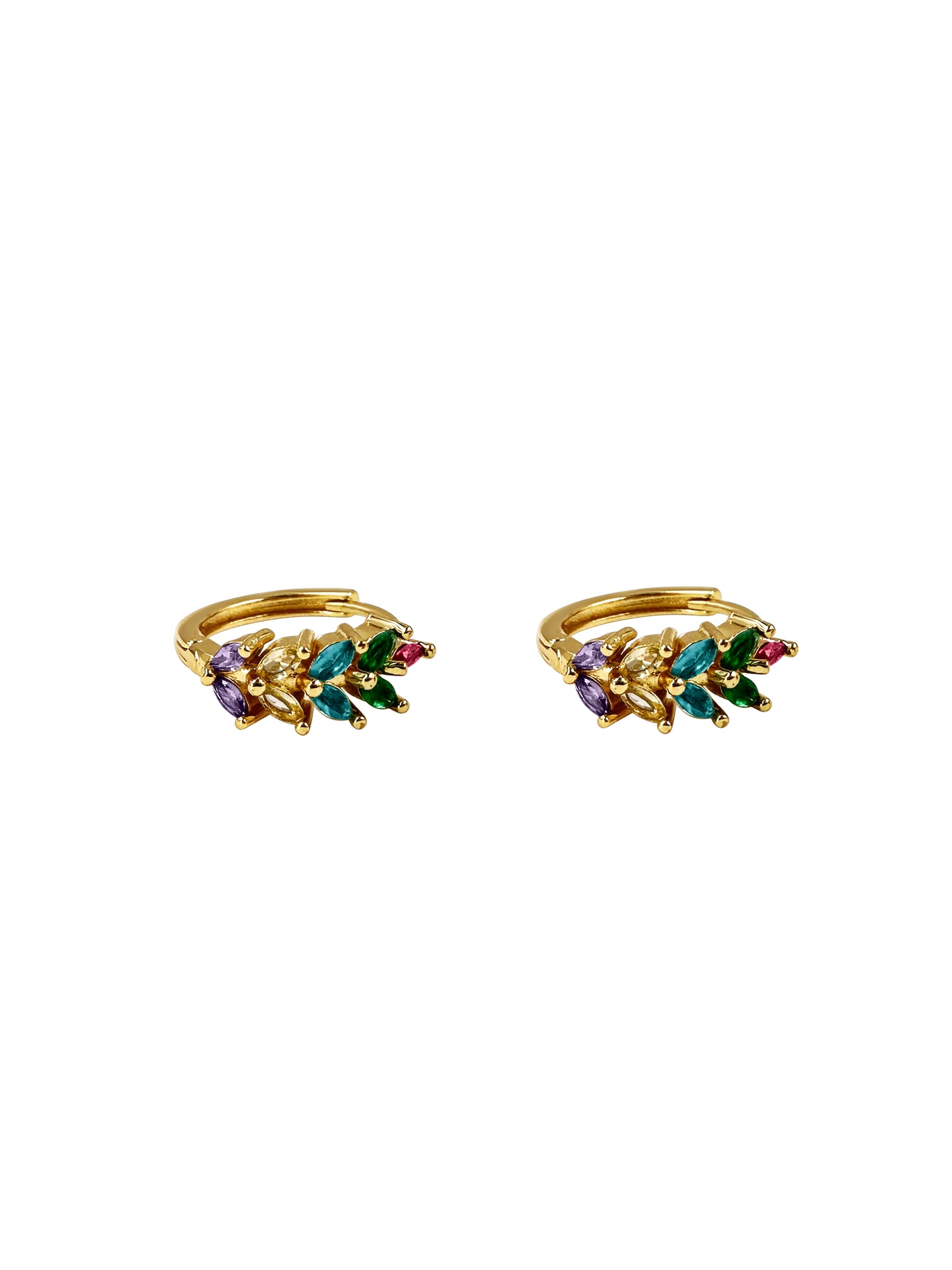 Gold Gemstone Cluster Huggie Earrings