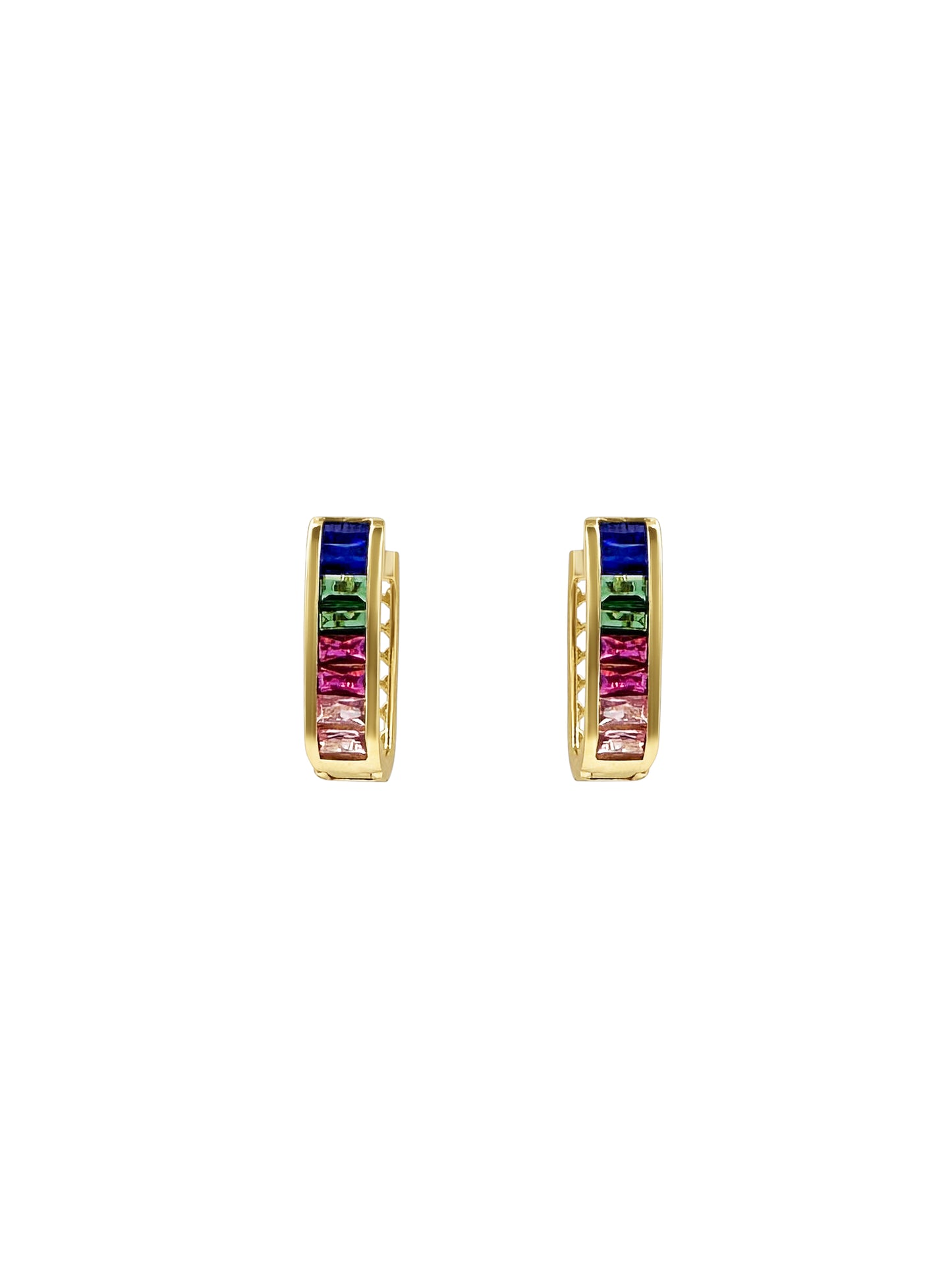 Rainbow Baguette Huggie Hoop Earrings