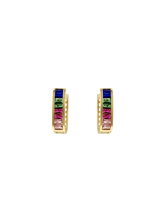 Rainbow Baguette Huggie Hoop Earrings