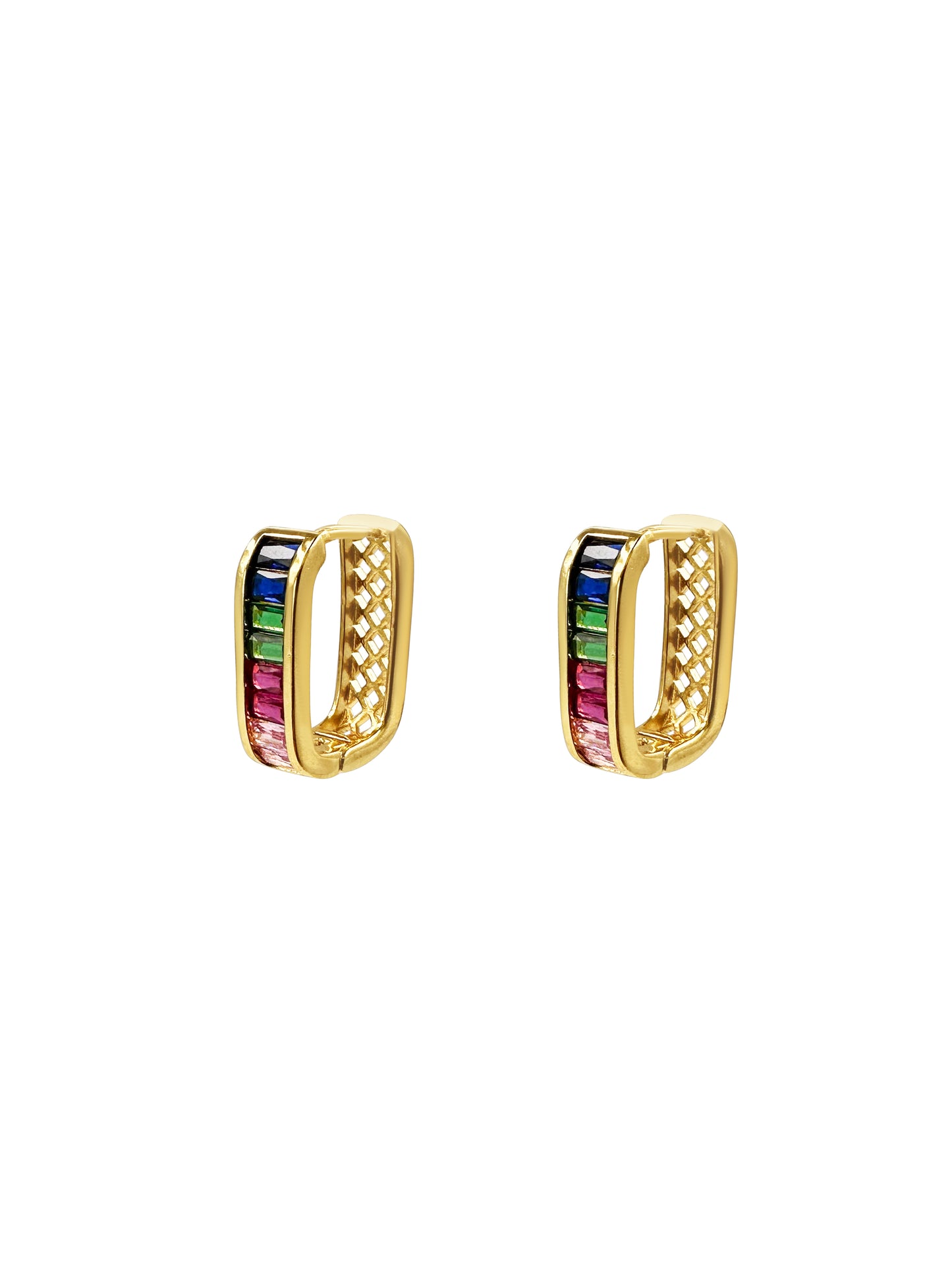 Rainbow Baguette Huggie Hoop Earrings