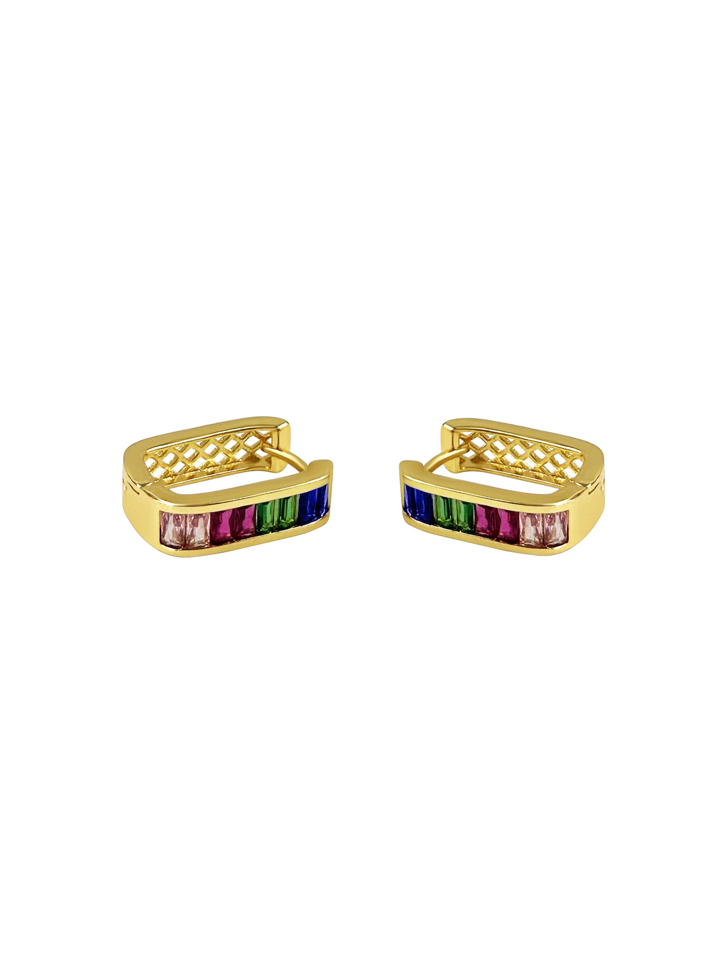 Rainbow Baguette Huggie Hoop Earrings