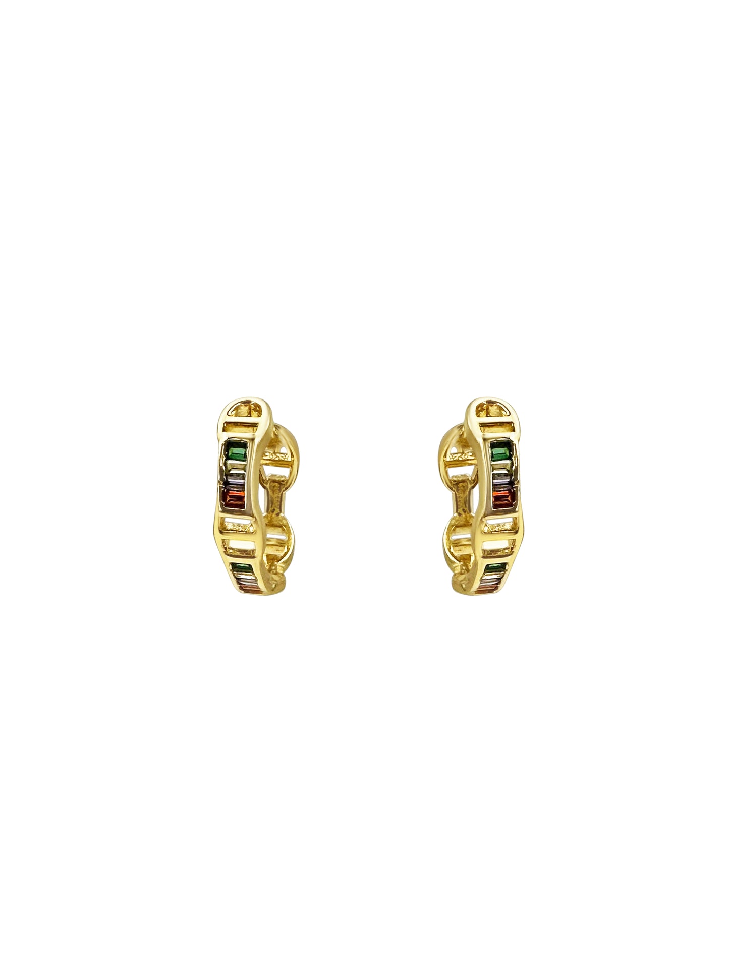Pair of heart-shaped earrings with rose gold and silver finish on a white background