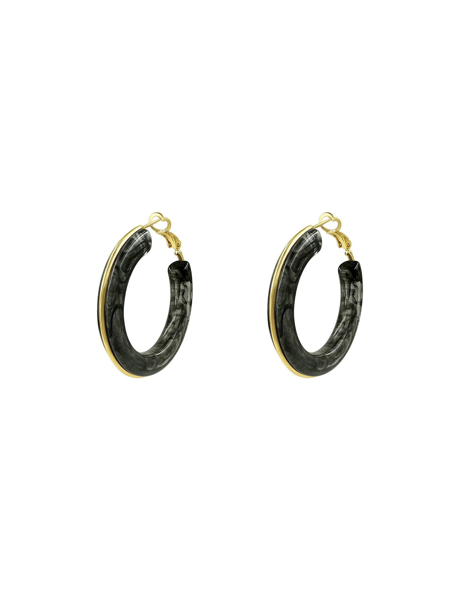 Resin Hoop Earrings with Gold Outlining