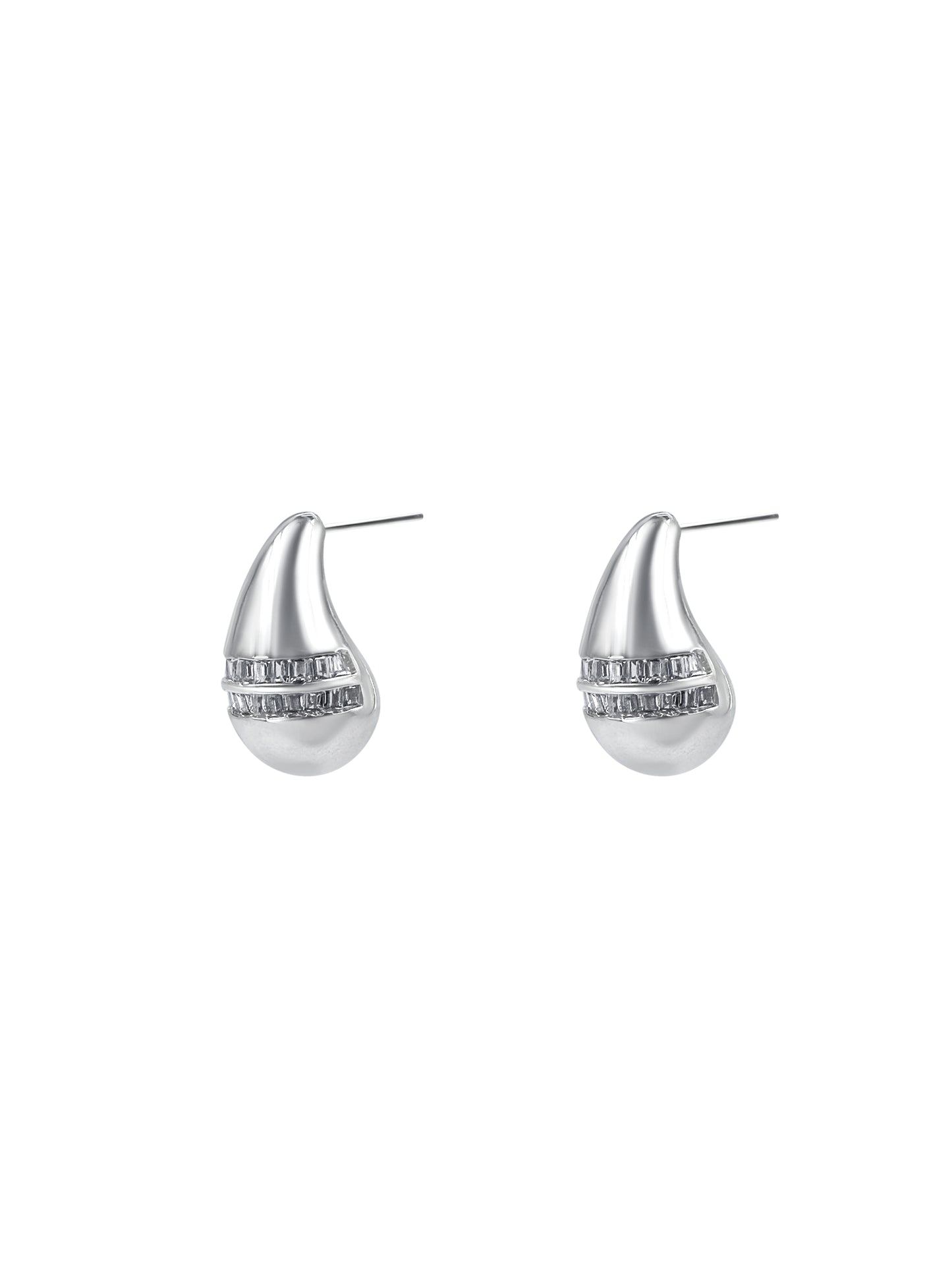 Silver Teardrop Baguette Crystal Stud Earrings