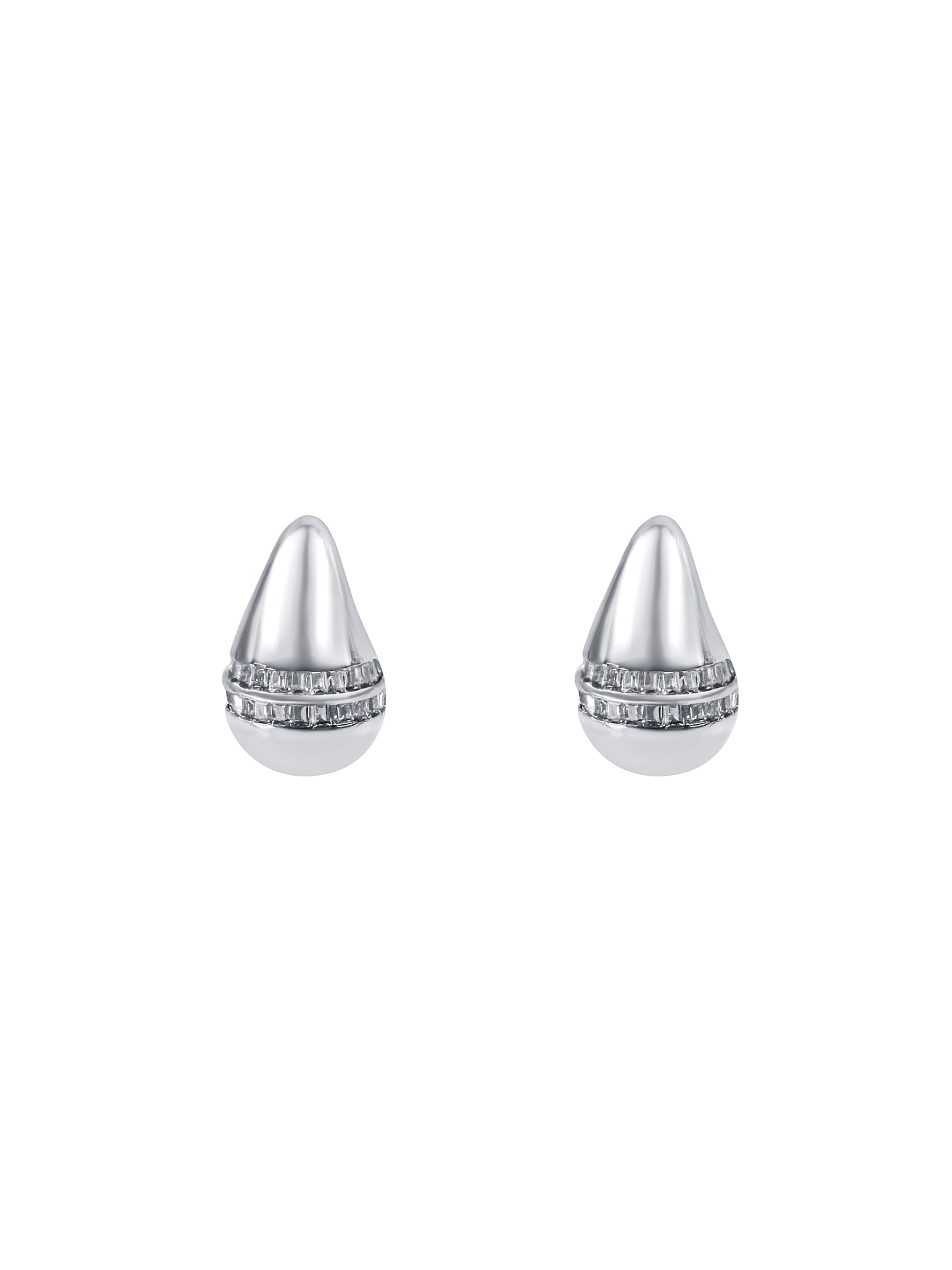 Silver Teardrop Baguette Crystal Stud Earrings