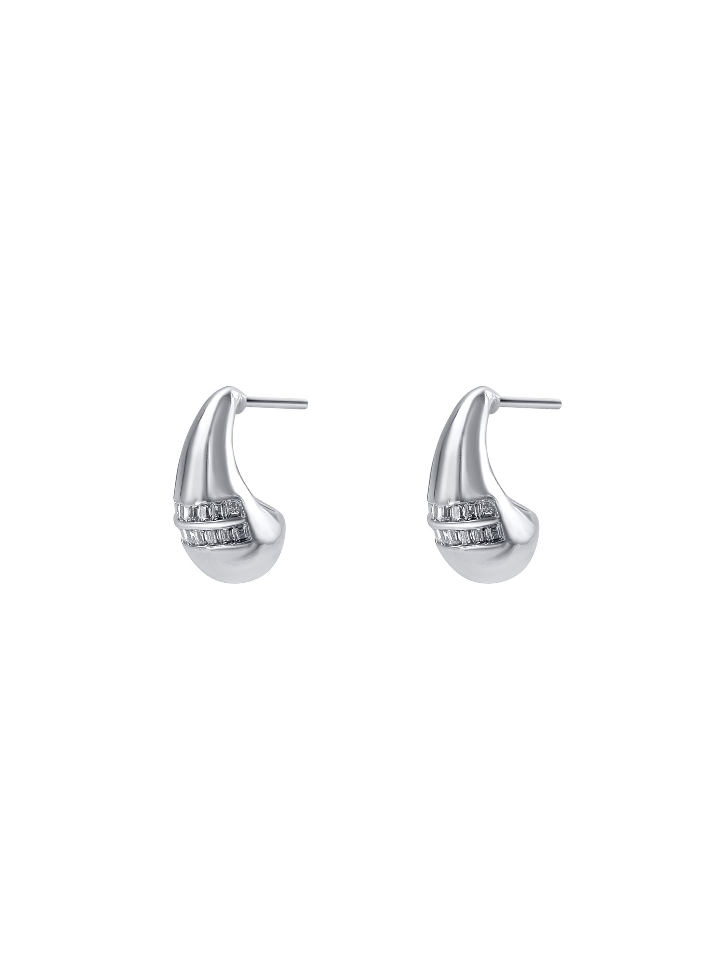 Silver Teardrop Baguette Crystal Stud Earrings