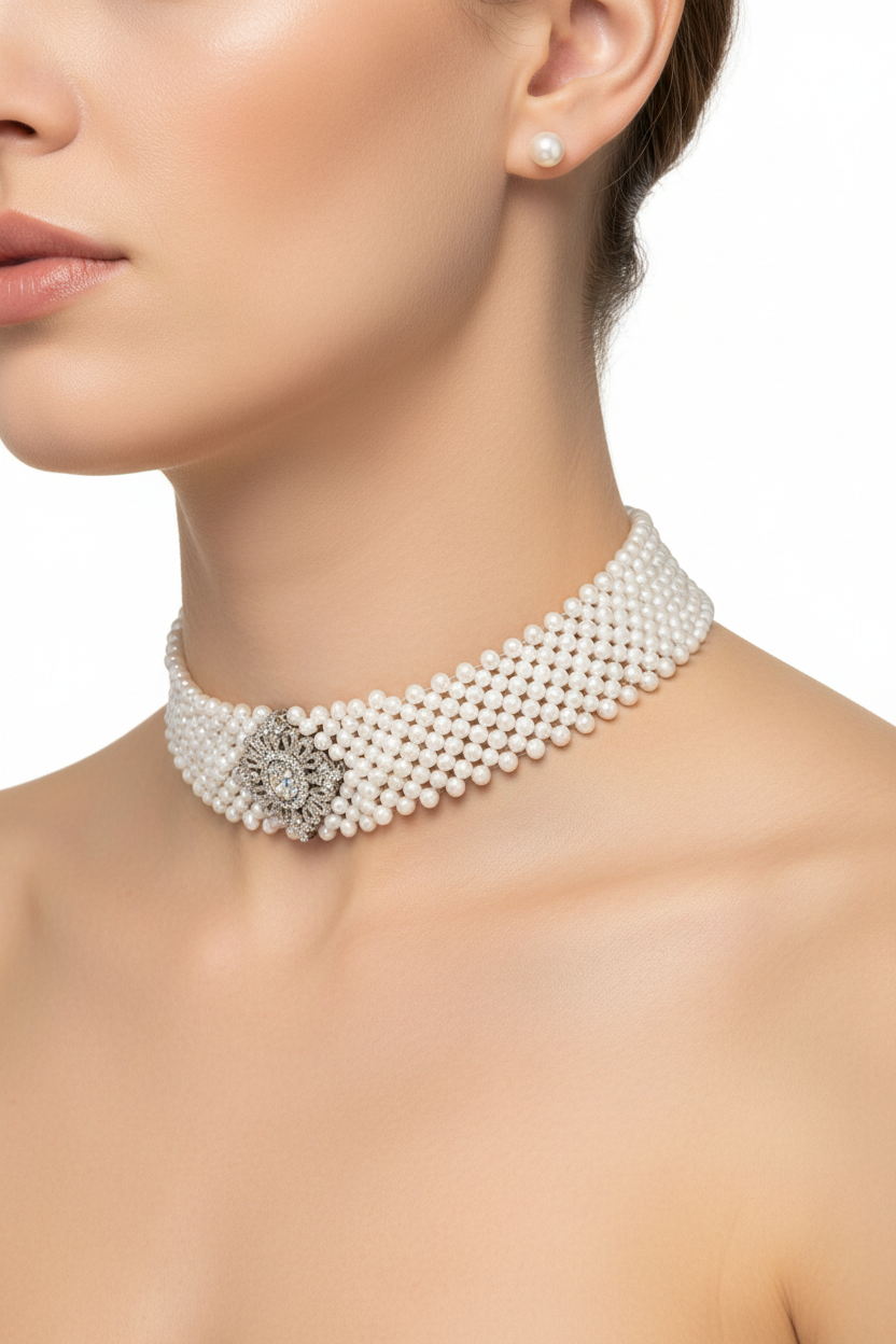 Choker with Central Pendant - Model Shot