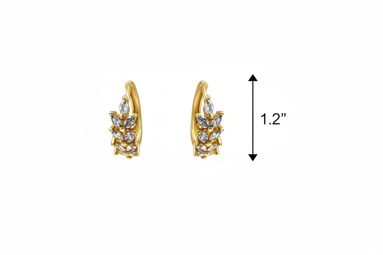 Clear Crystal Wheat Cluster Huggie Earrings with Solid Arrowhead Measurement