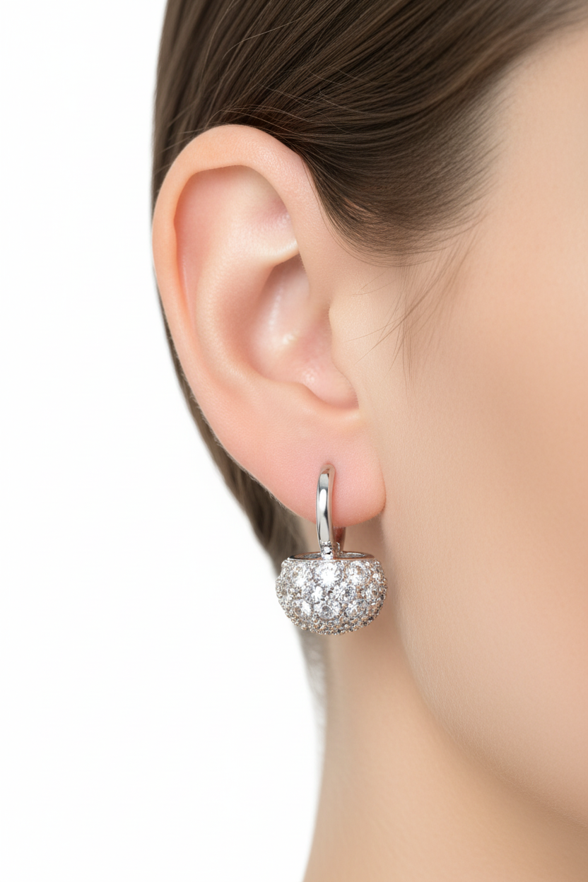 Crystal Pavé Cluster Earrings - Earlobe Visible