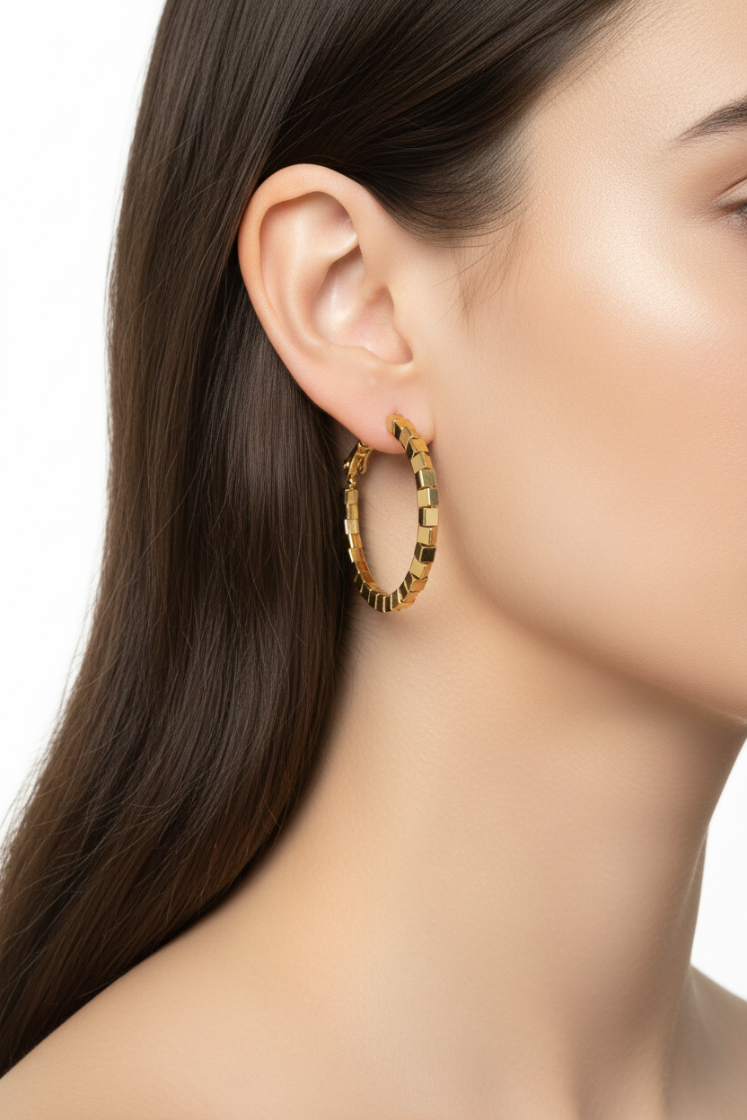 Cubic Link Hoop Earrings - No Face