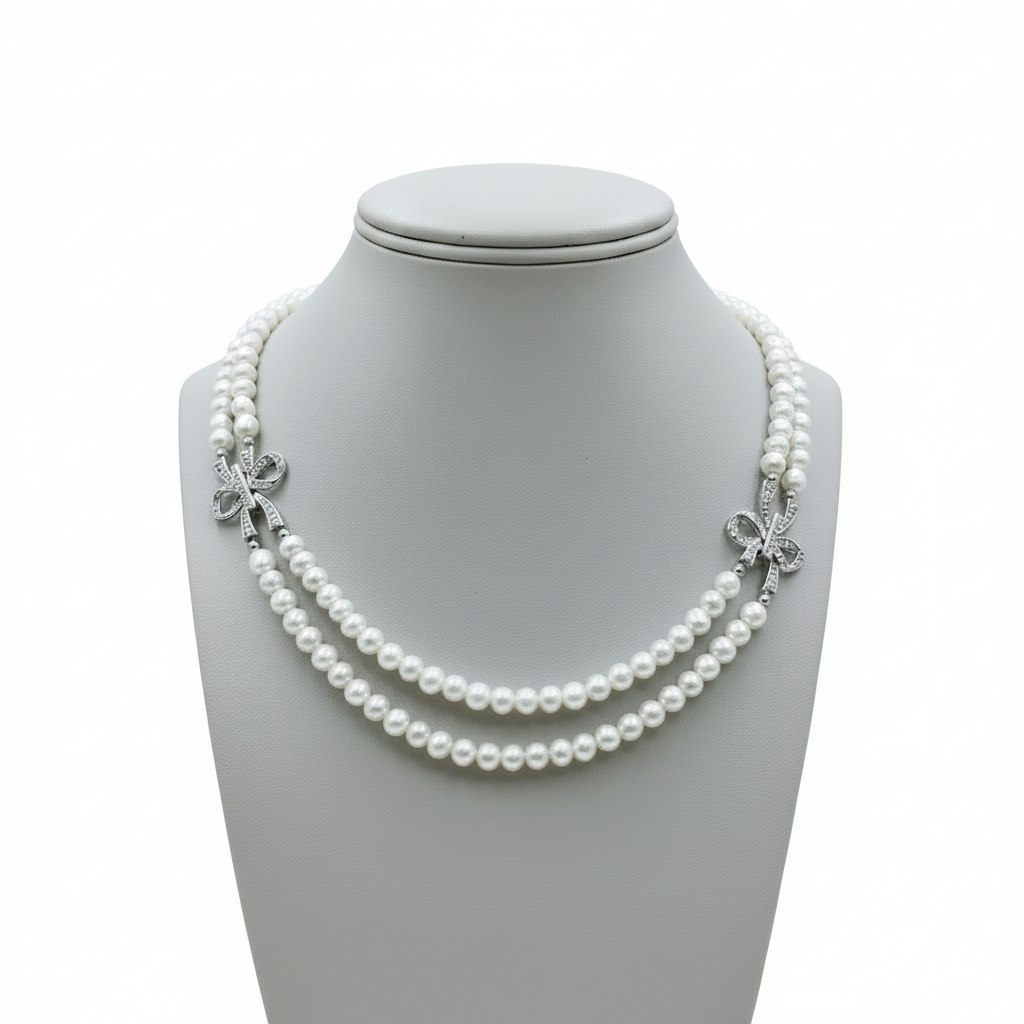 Double-Strand Pearl Necklace - Pure White Background