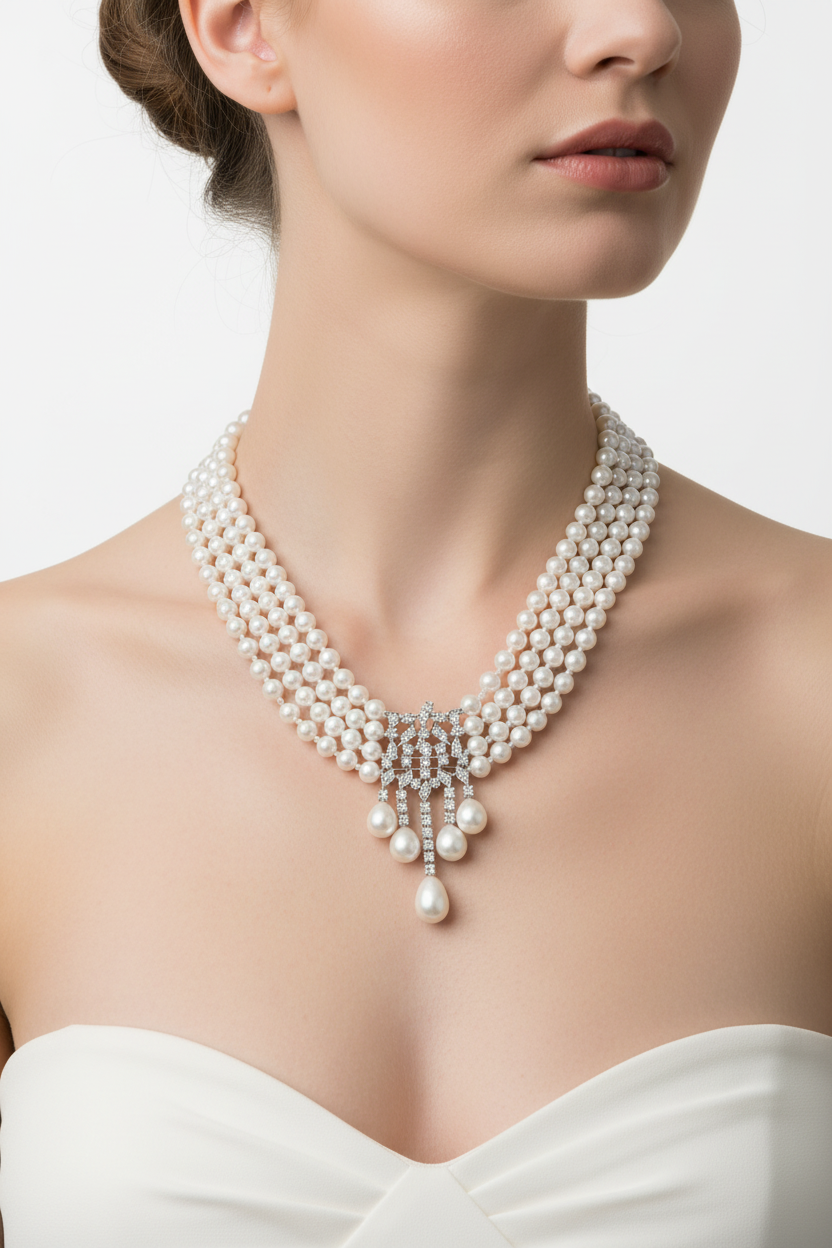Four-Strand Pearl Necklace - Model Shot