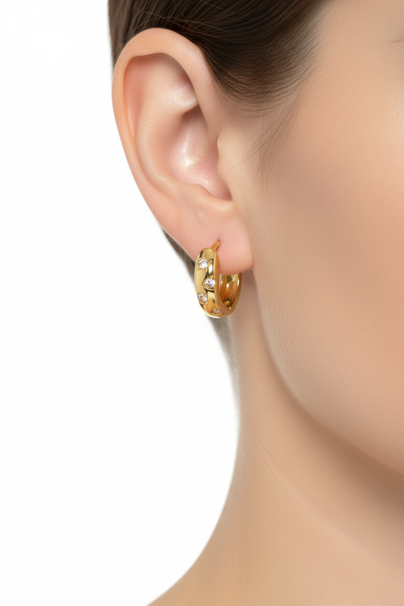 Gold Crystal Huggie Hoop Earrings - Lifestyle