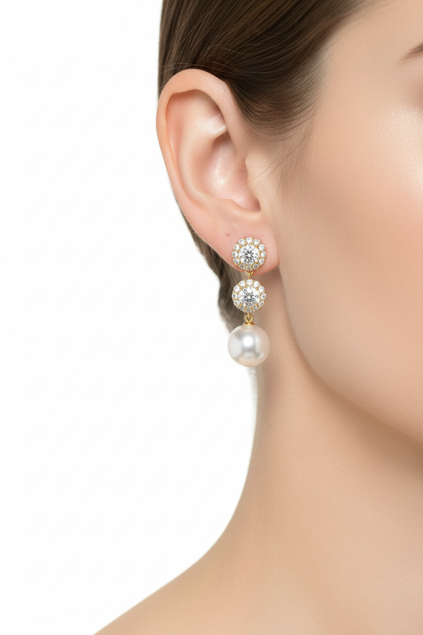 Gold Pearl Drop Earrings - Medium Lifestyle