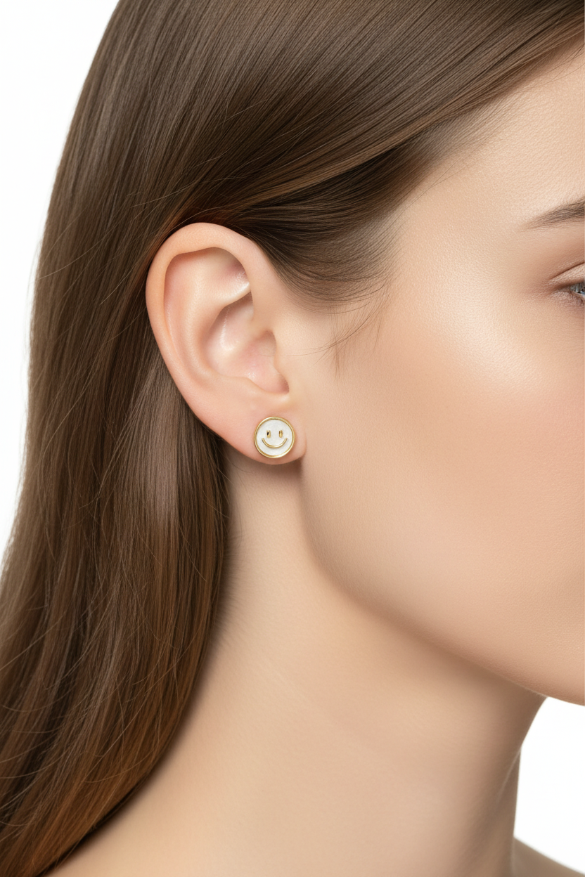 Gold Smiley Face Stud Earrings - Small Lifestyle