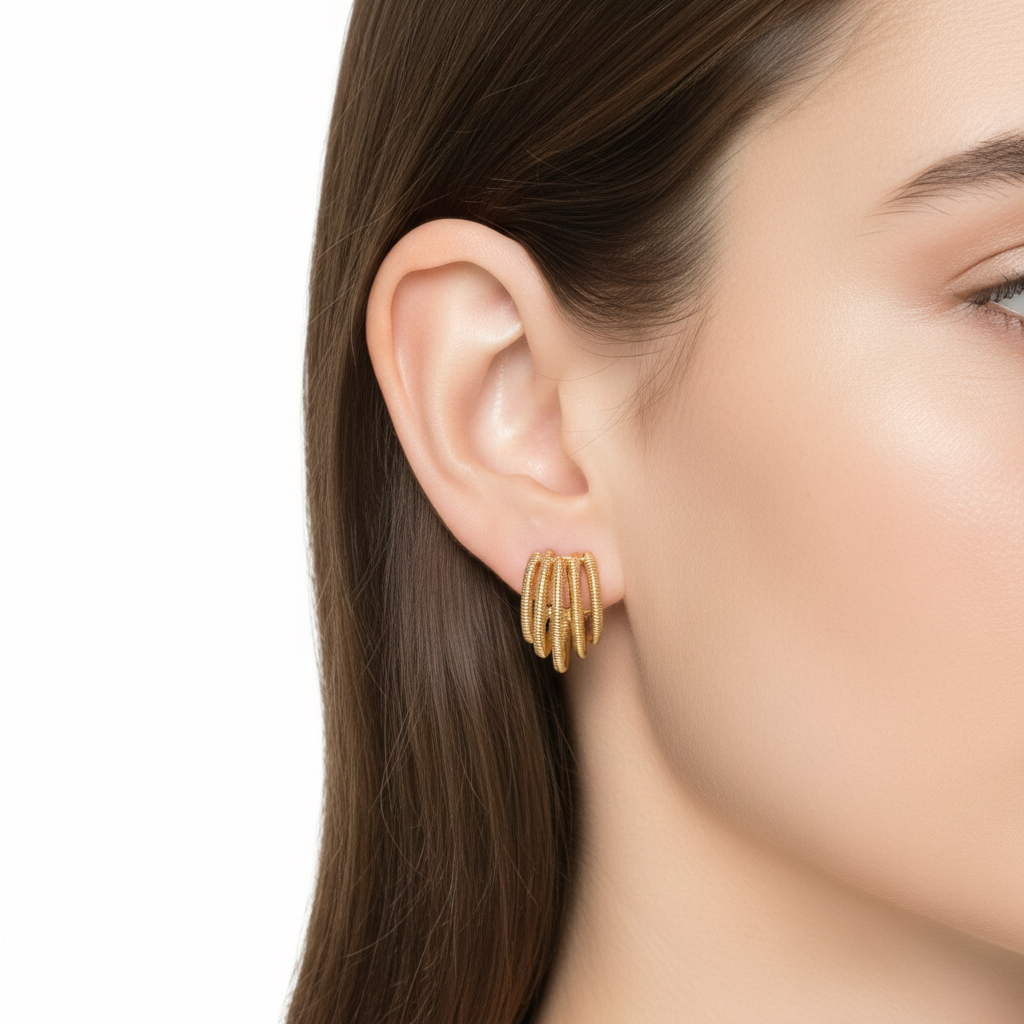 Gold Twisted Rope Hoop Earrings - Model Shot