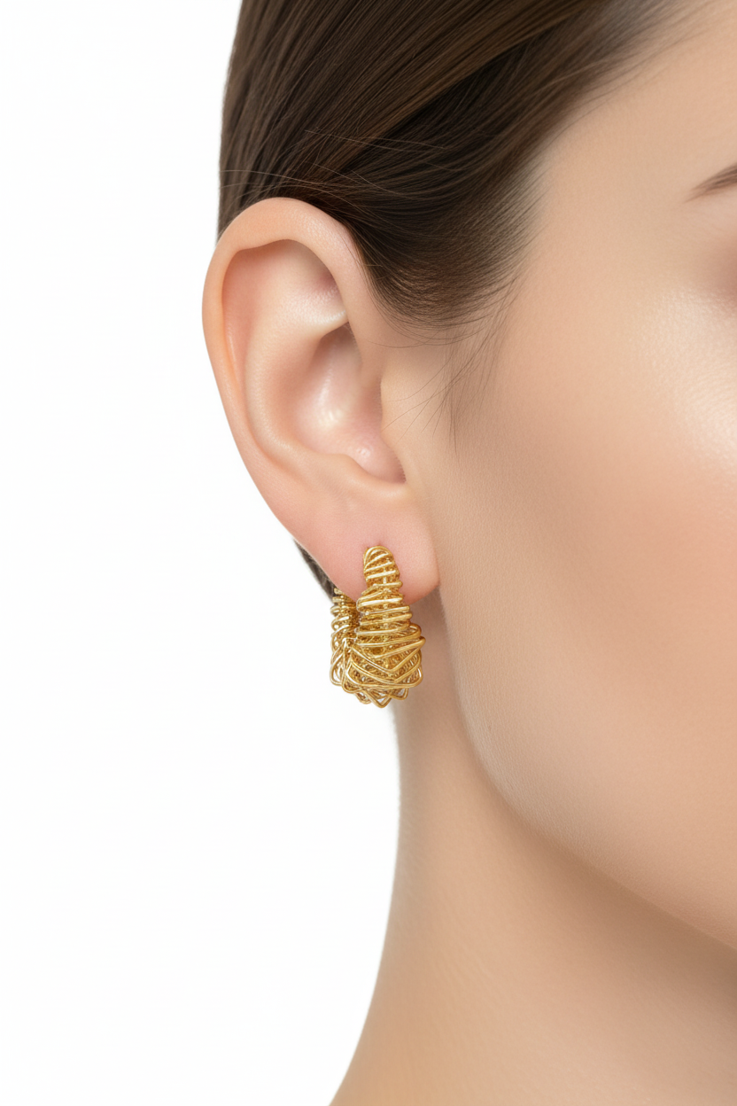 Gold Wire Spiral Hoop Earrings - Model Shot