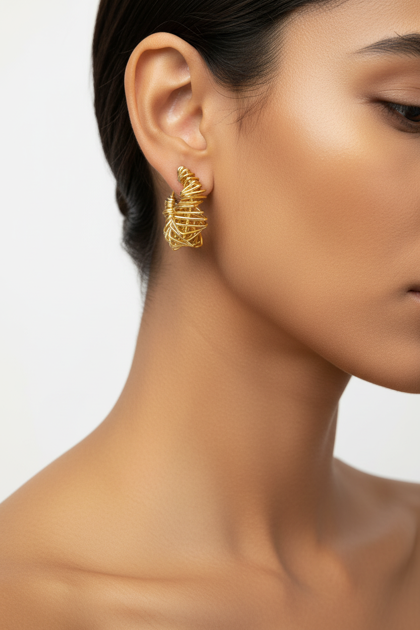 Gold Wire-Wrapped Sculptural Earrings - Correct Product