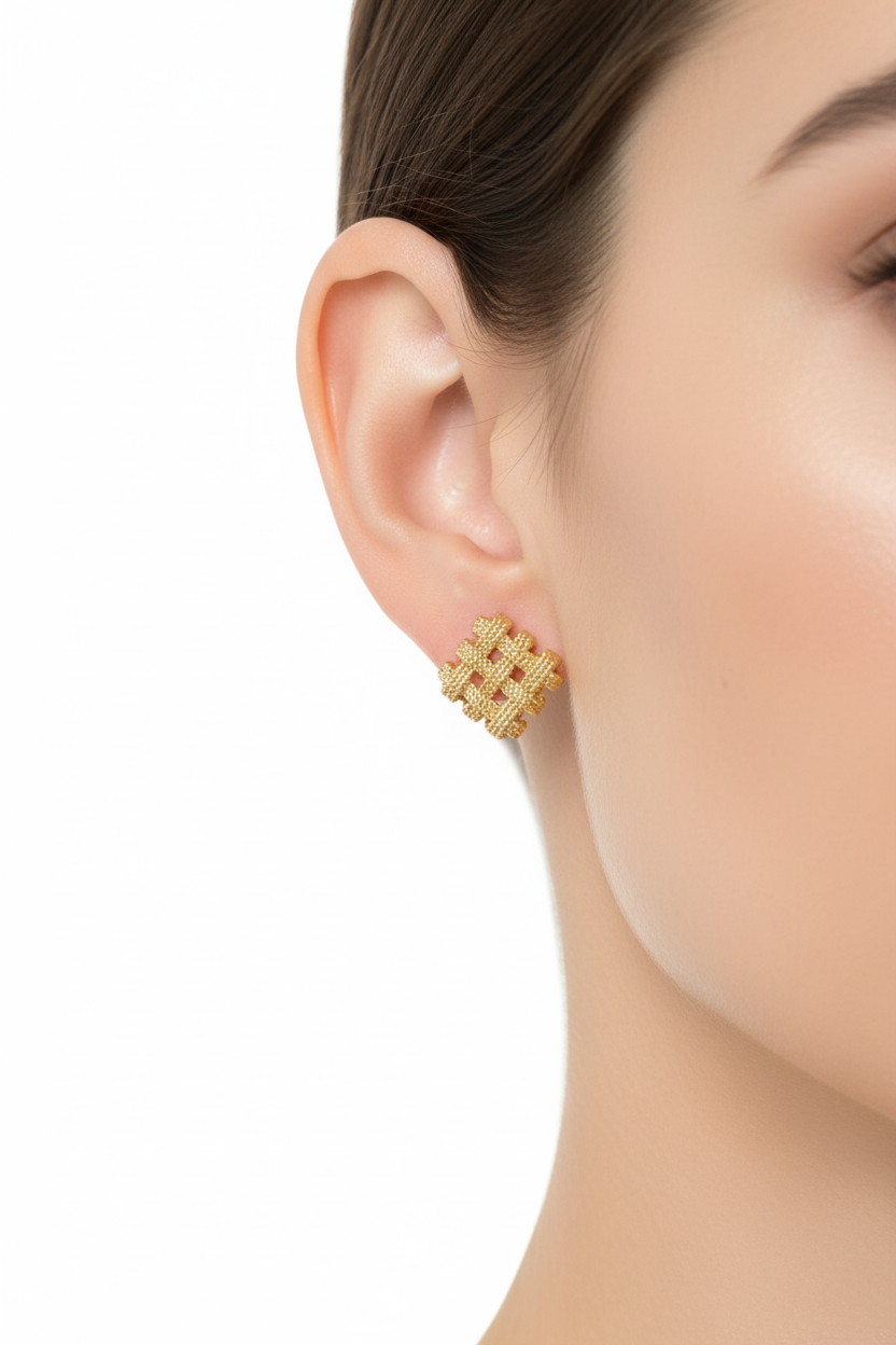 Gold Woven Knot Stud Earrings - Lifestyle